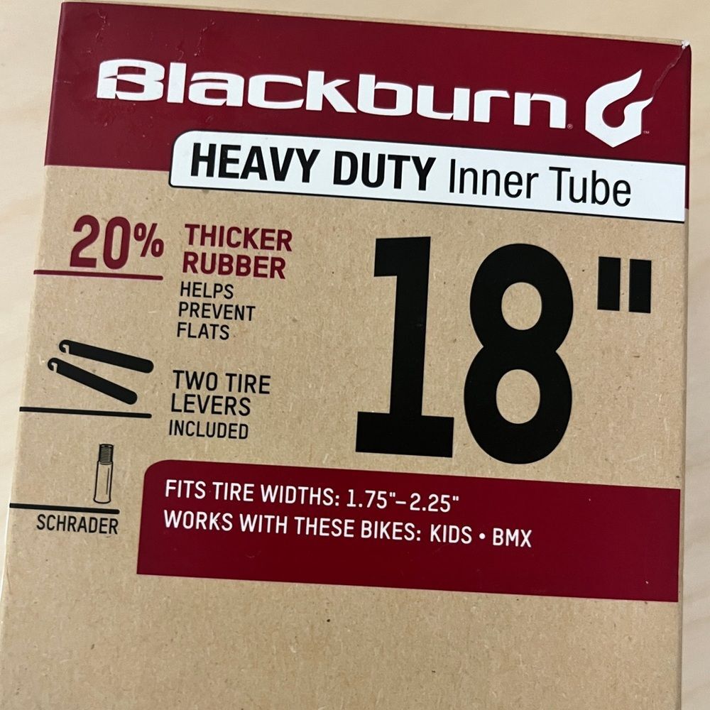 Blackburn Heavy Duty 18" Bicycle Inner Tube w/2 Tire Levers Schrader Valve